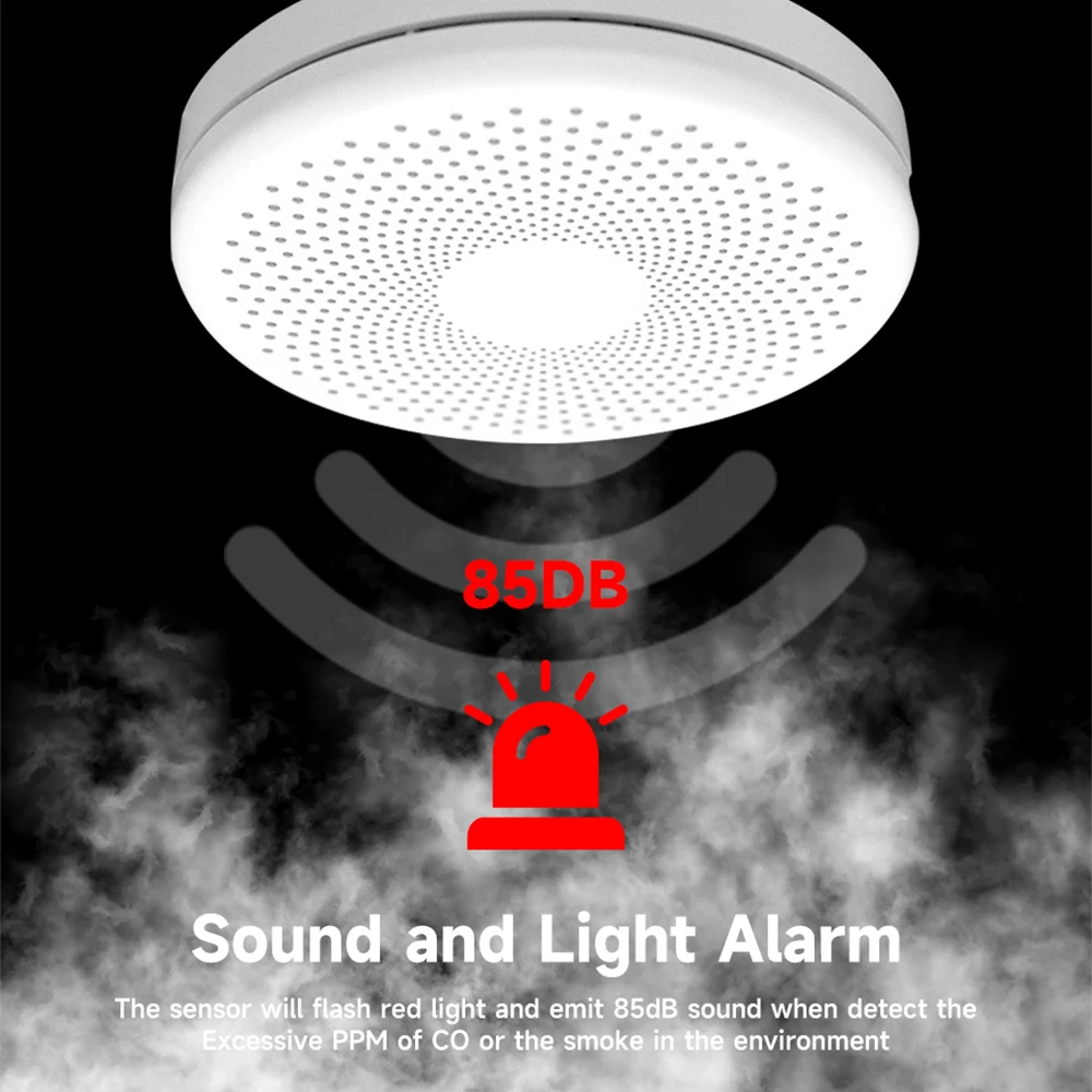 

Tuya CO Smoke Sensor 2in1 Carbon Monoxide and Smoke Sensor Tuya Smoke Detector Wifi Smoke Alarm 85dB CO Detector Smart Home APP