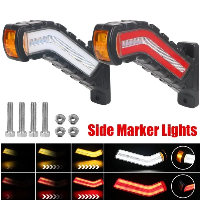 LED Side Marker Lights 12V 24V 2 Pcs Waterproof Flowing Water Effect Turn Signal Lamp Universal For Truck Trailer Lorry