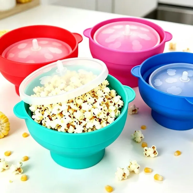 Collapsible Silicone Microwave Popcorn Maker Bowl with Lid Microwave Popcorn Bowl Multifunction Chips Fruit Bowl DIY Bowl