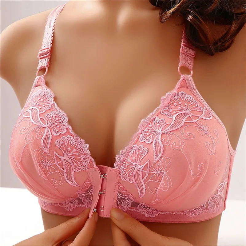 Soutiens-gorge push-up floraux sans couture pour femmes, bouton avant sans fil, bralette brodée, sous-vêtements confortables, lingerie