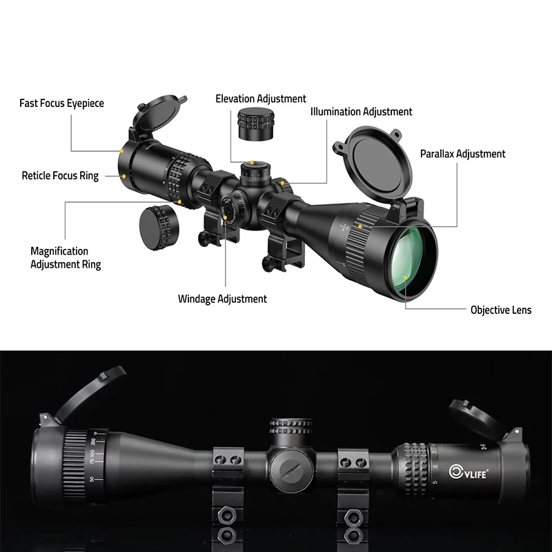 

CVLIFE AO Rifle Scopes Red and Green Illuminated Reticle SFP Rifle Scope for Hunting with 20mm Scope Rings For Picatinny Rail