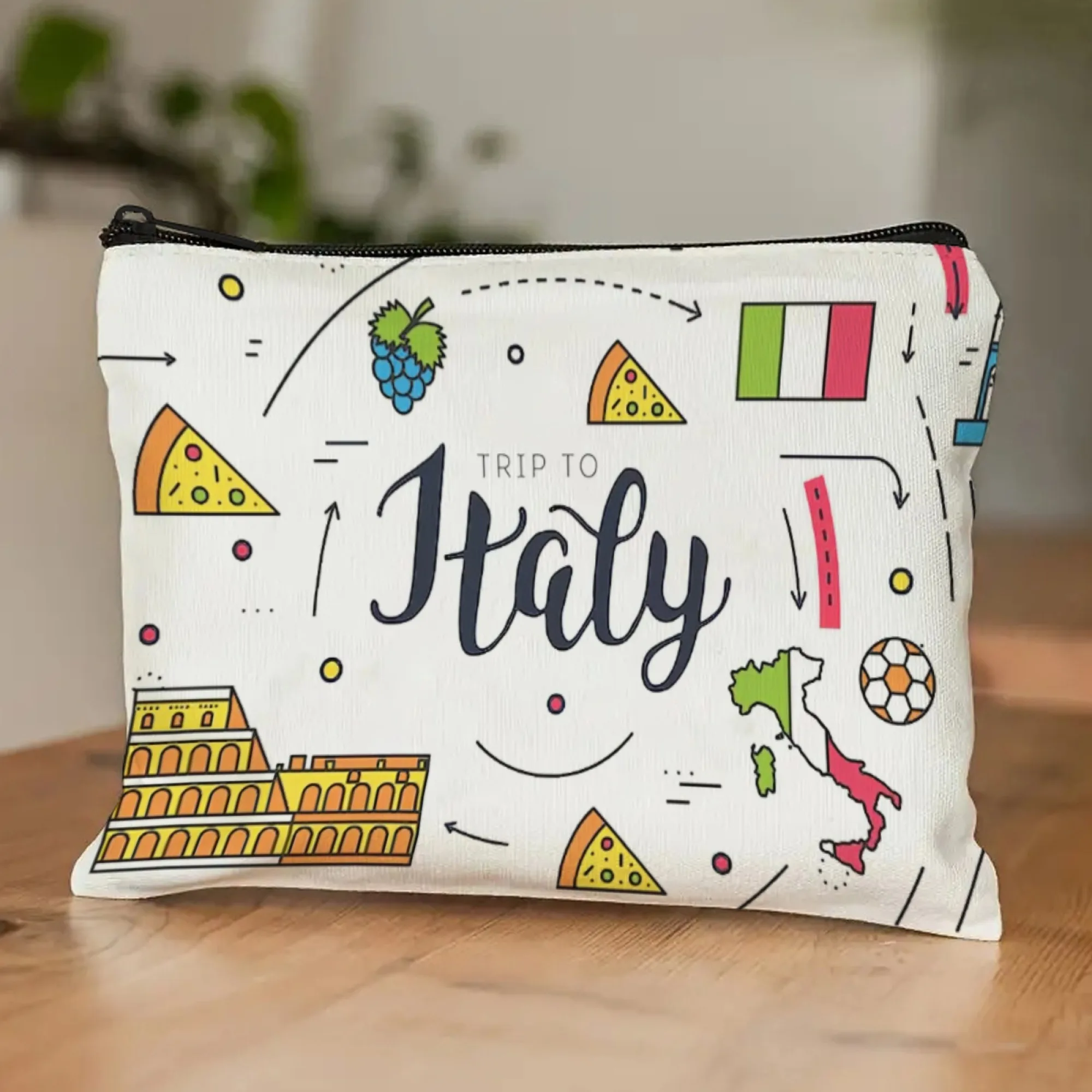 Trendige, niedliche Cartoon-Make-up-Tasche, Italien, Gekritzel und verspielte Kunst, langlebige Leinwand für Reisen, Kosmetik, Toilettenartikel und Strandurlaubsgeschenk