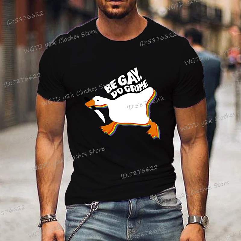 Be Gay Do Crime Goose Graphic T Shirts Men Rainbow Gay Funny T-Shirt Cute Animal Lovers Gifts Goose LGBT Pride T-shirts for Men