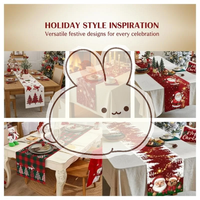 Christmas Table Cover Vintage Santa Claus Pattern Table Runner Washable Reusable for Home Winter Holiday Dinner Decor
