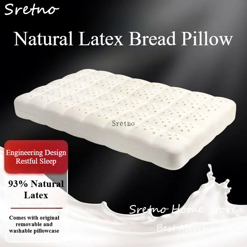 SRETNO New Thai Latex Bread Neck Low Pillow Sleeping Flat Student Children's Pillows Relieve Neck Pain almohadas para dormir