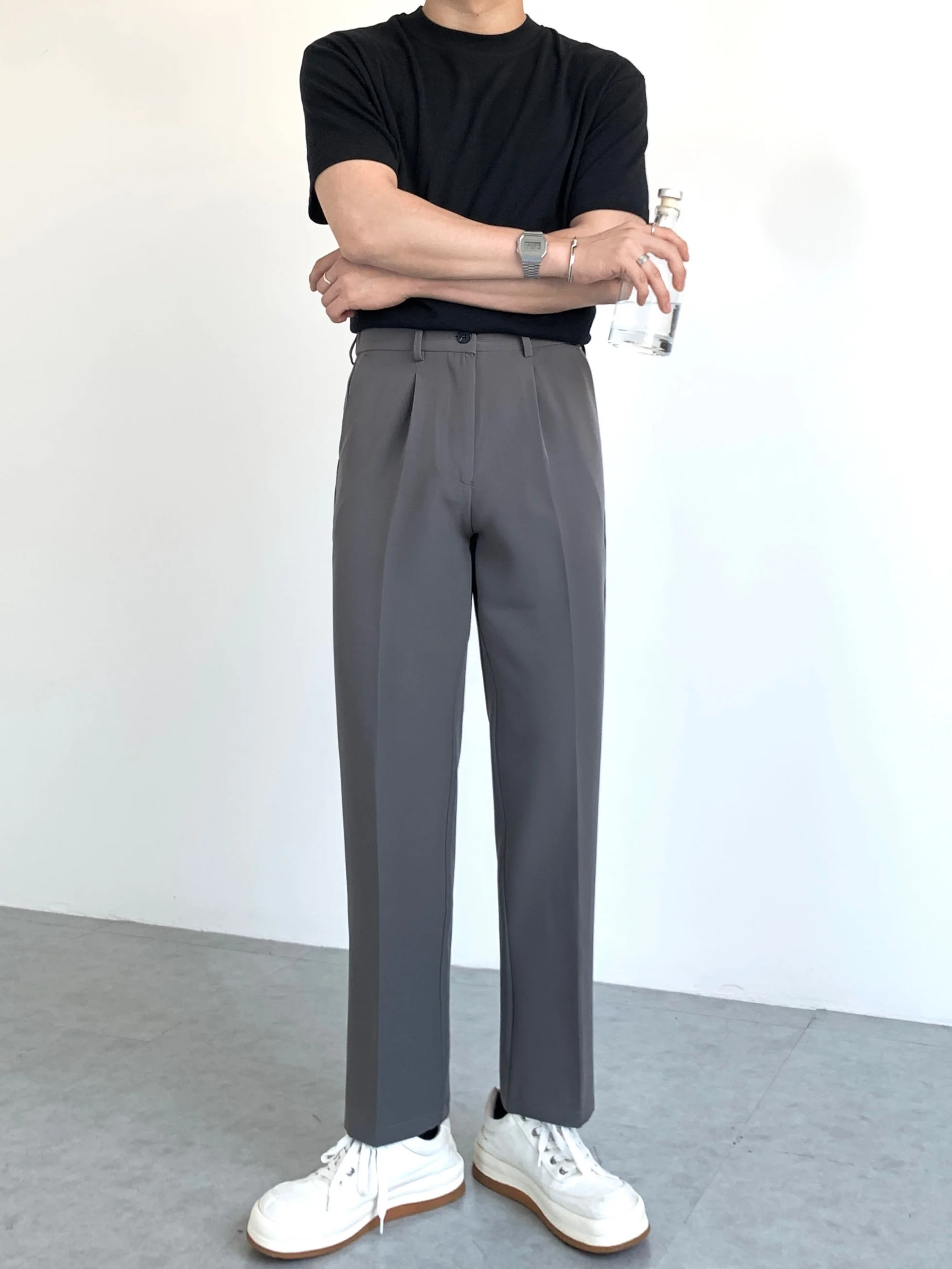 

Casual Korean Style Men's Wide Leg Pants Straight Cut Trousers Spring Summer Loose Fit Long Pants Fashionable Youth Trend
