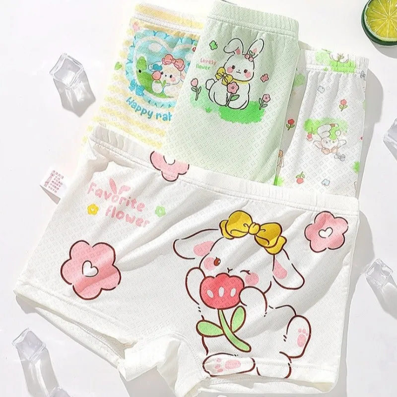 

4 шт., летние сетчатые дышащие трусики для девочек, детские трусики с милым мультяшным принтом, мягкое комфортное антибактериальное нижнее белье для маленьких детей от 3 лет