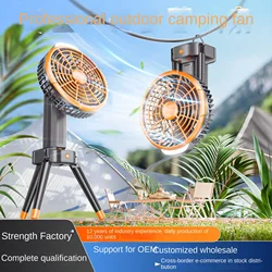 Ventilateur de camping portable avec lumière LED intégrée, mini ventilateur multifonctionnel aste, USB, support de ventilateur de plafond extérieur, bureau