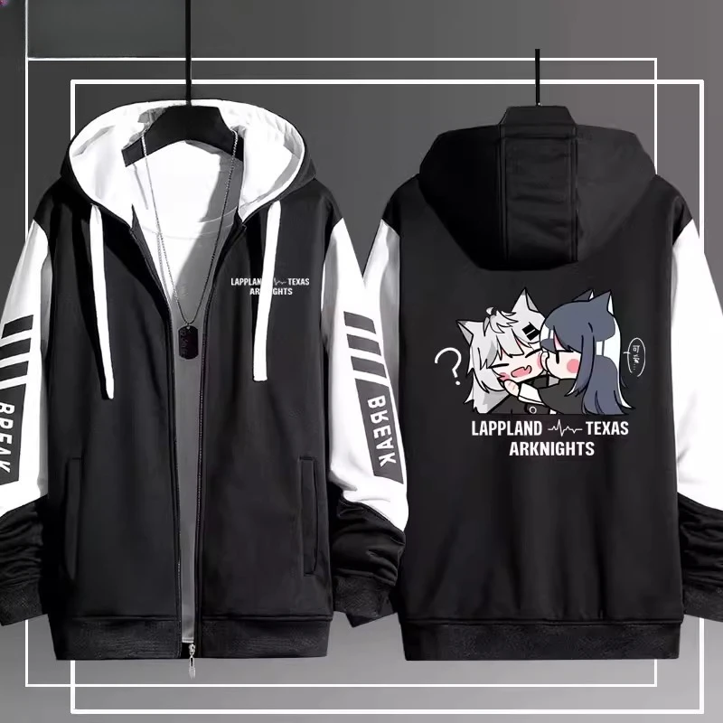 Anime Arknights Cartoon Print Zip Up Women/Men Hoodie Sweatshirt Streetwear Hip Hop Lappland Texas Cosplay Zipper Hooded Jacket