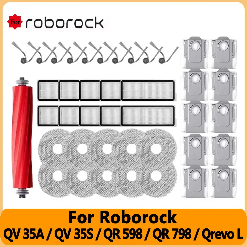For Roborock QV 35A/QV 35S/Qrevo L/QR 798/QR 598 Robot Vacuum Replacement Accessory Main Side Brushes Filter Mop Cloths Dust Bag