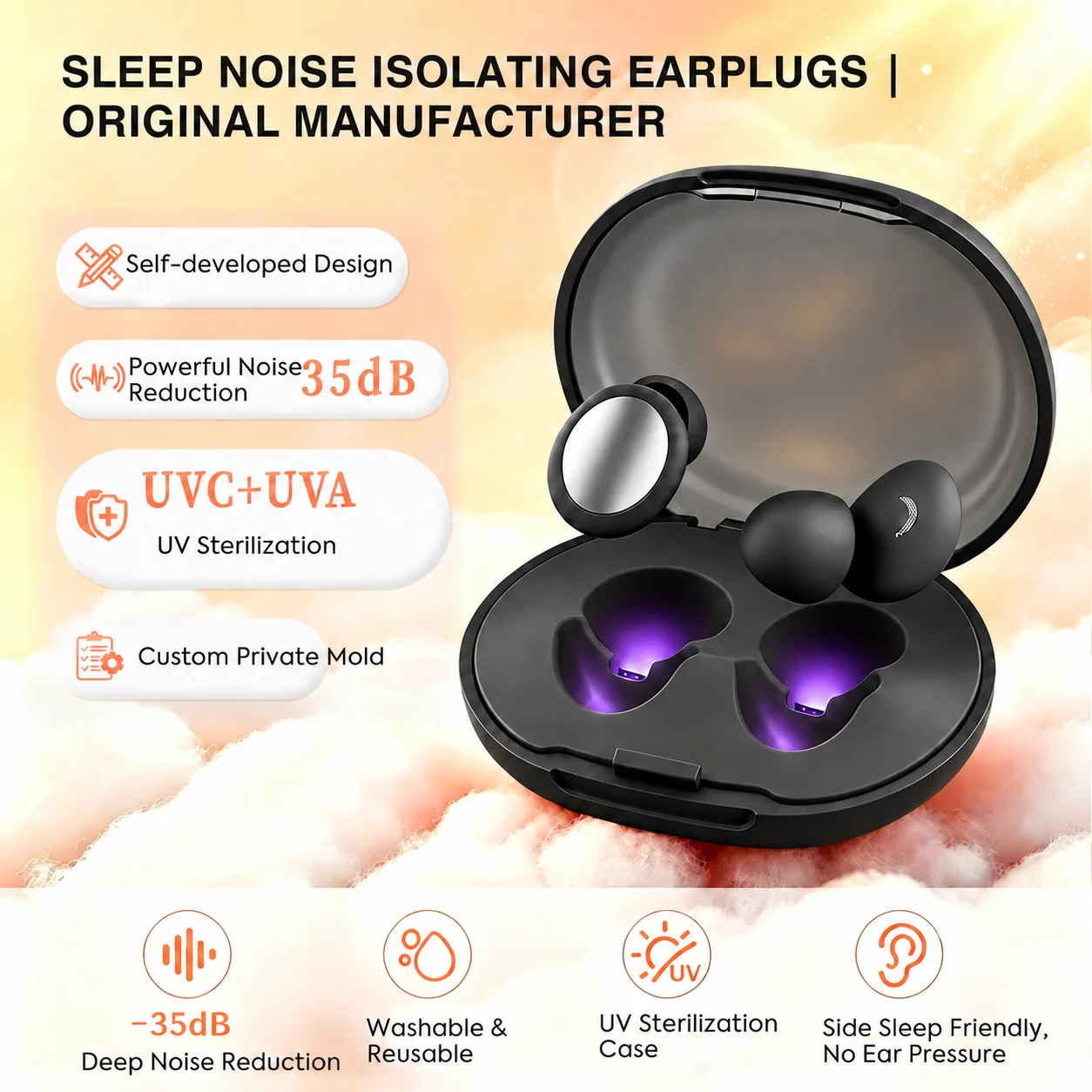 Olyga 2026 New Type With UV Disinfection Earplugs Sponge Silicone Double Layer Sound Insulation Ear plugs Side Sleep friendly