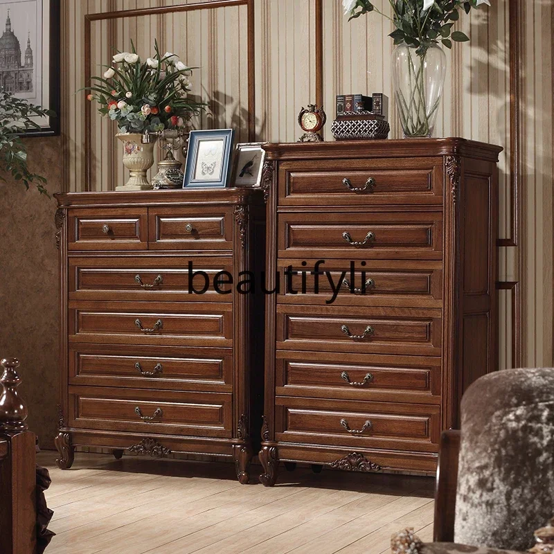 

American black walnut six-bucket storage cabinet pure solid wood storage drawer cabinet large bucket cabinet