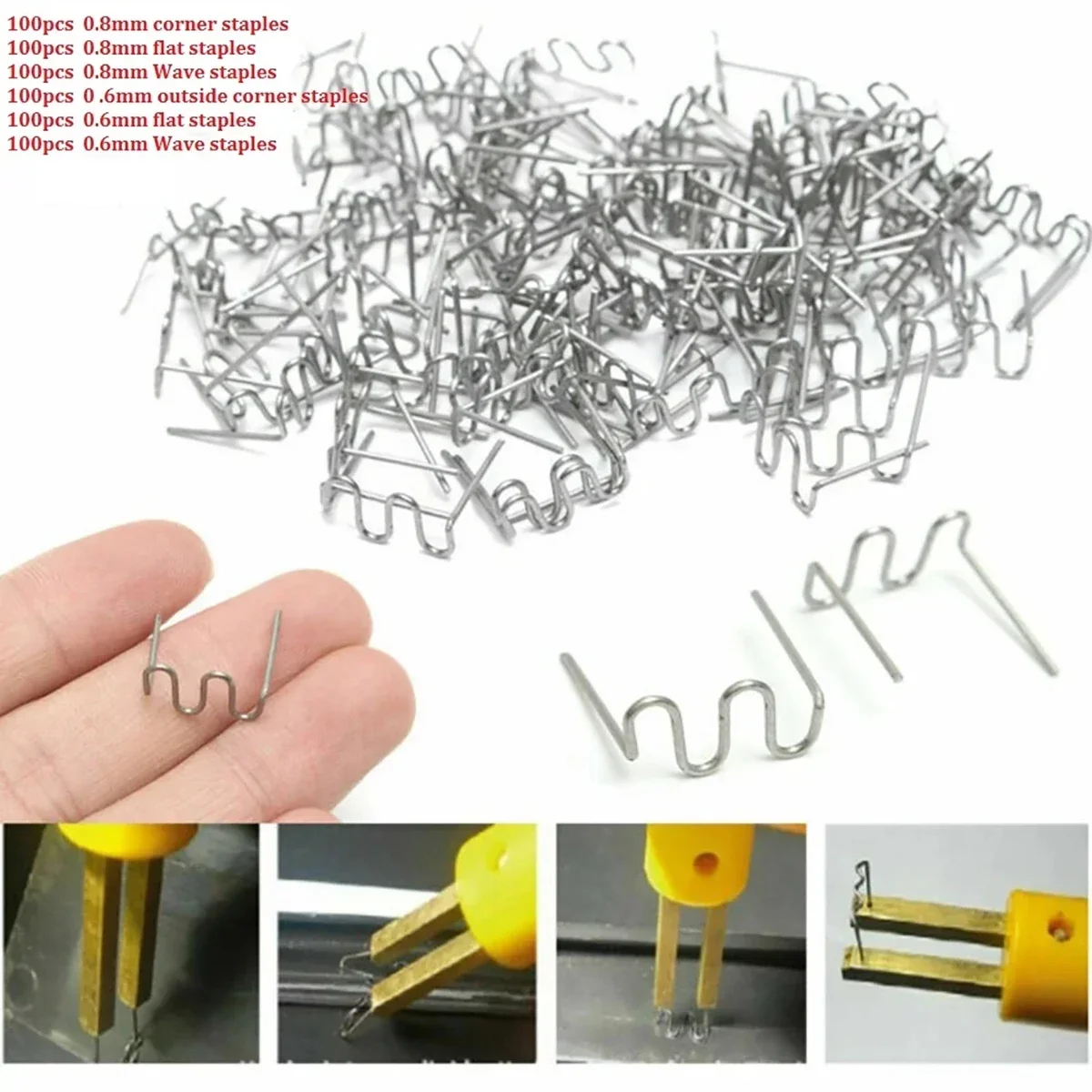 600pcs Car Welding Hot Nail Set Auto Body Repair Welding Hot Stapler 0.6mm / 0.8mm 304 Stainless Steel Welding Staples Multiple