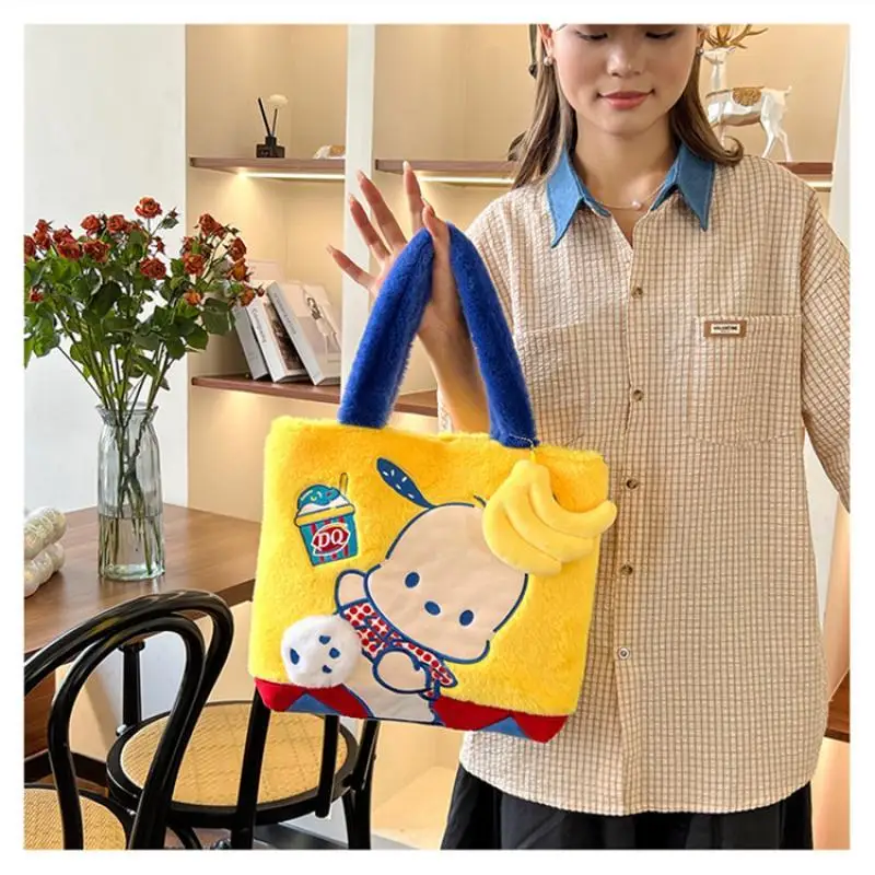 

Sanrio Hot Tote Bag Flannel Shoulder Bag Girl Large Capacity Handbag Hello Kitty Kawaii Fashion Popularity Gift Princess Style