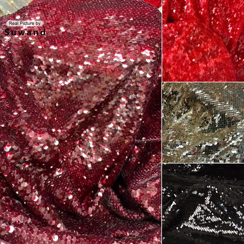

Premium Maroon Sequin Fabric - Luxurious Sparkle Cloth for Prom Gowns, Stage Costumes, Wedding Backdrop, Party Drapery Decor