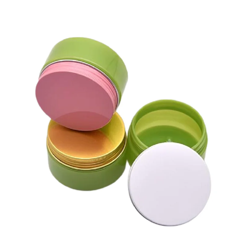 Dia. 68mm Empty PET Plastic Green Eye Cream Jar Cosmetic Packaging Bottle Aluminum Screw Lid 100g Hair Wax Refillable Pot 36pcs