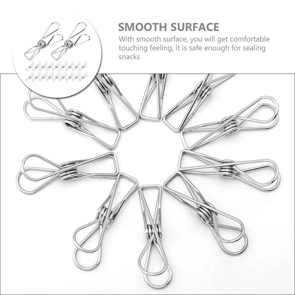 20Pcs Metal Food Bag Sealing Clips Reusable Smooth Edge Clips for Snacks Chips Bread Tea Storage