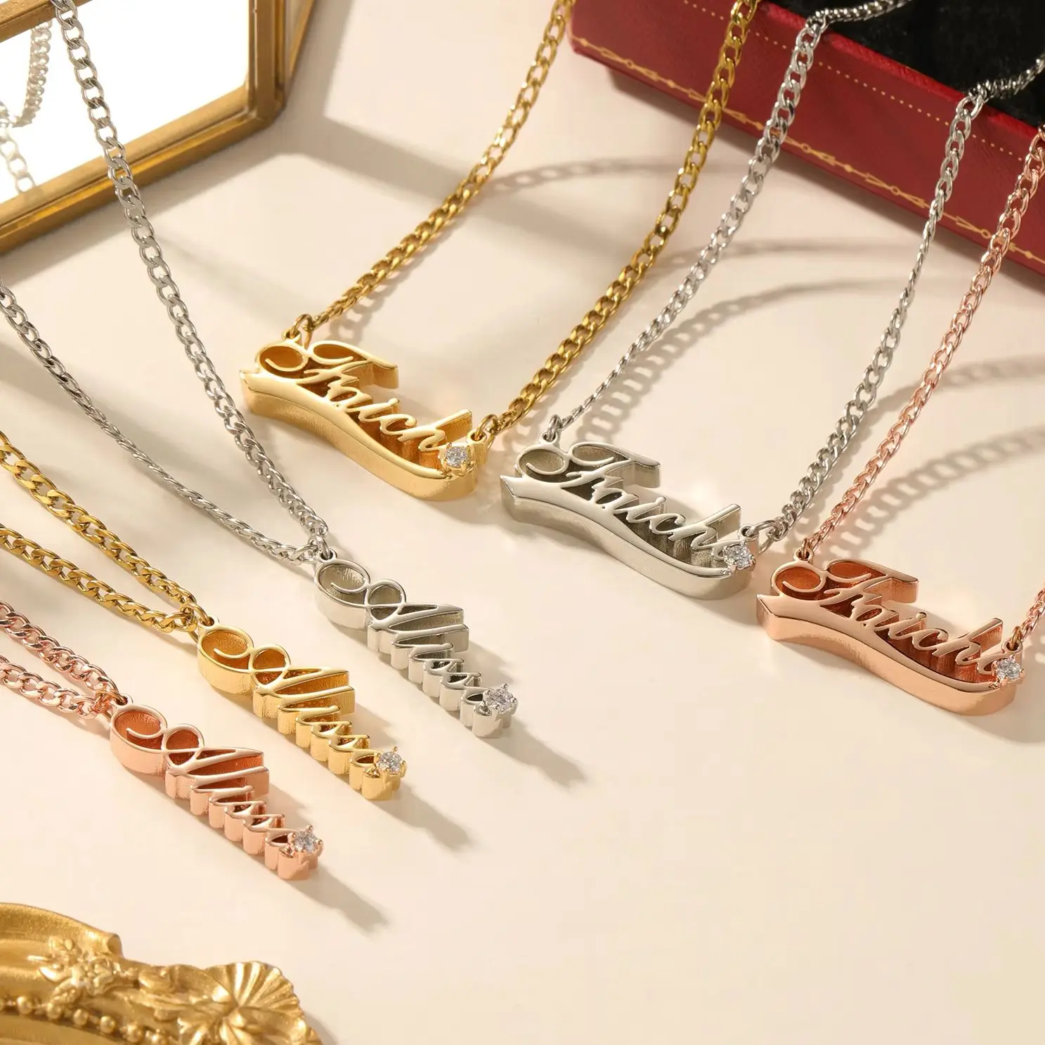 

5mm Pendant Personalization 3D Necklace with Zircon Custom 18k Gold Plated Thickening Name Stainless steel Jewelry Gift for Her