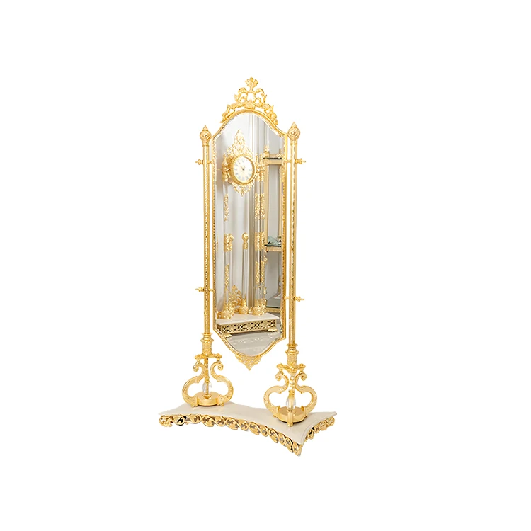Hot-selling Full-length Vanity Vanity Mirror With Luxury Gold Antique Frame Bracket Traditional Design Floor-to-ceiling