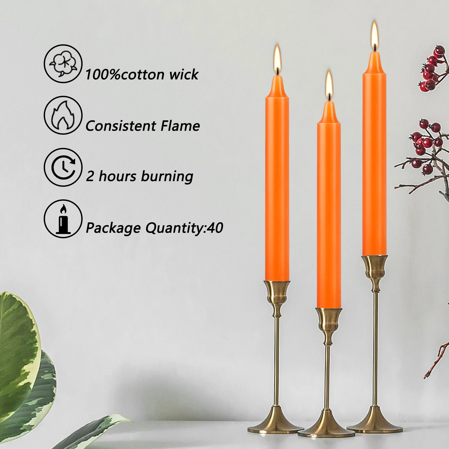 Orange 40 Pcs 4Inch Waxs, Drip-Free, Smoke-Free, Fragrance-Free, Home Dinner Candles, Hand-Pulled, High-Quality, Suitable for Church, Family,