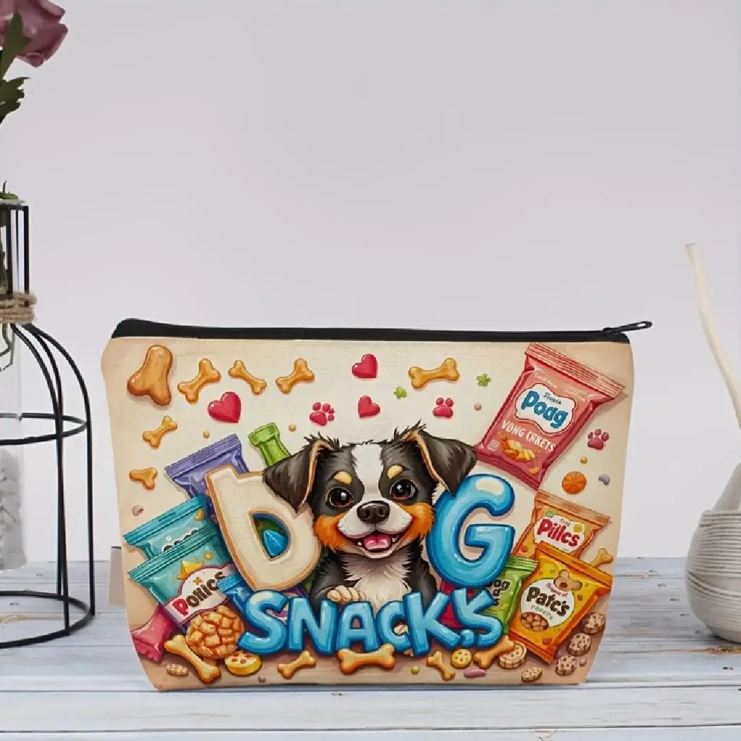 ANovel dog snack patterned makeup bag-multifunctional zipper pouch, jewelry storage bag, perfect travel zipper small storage bag
