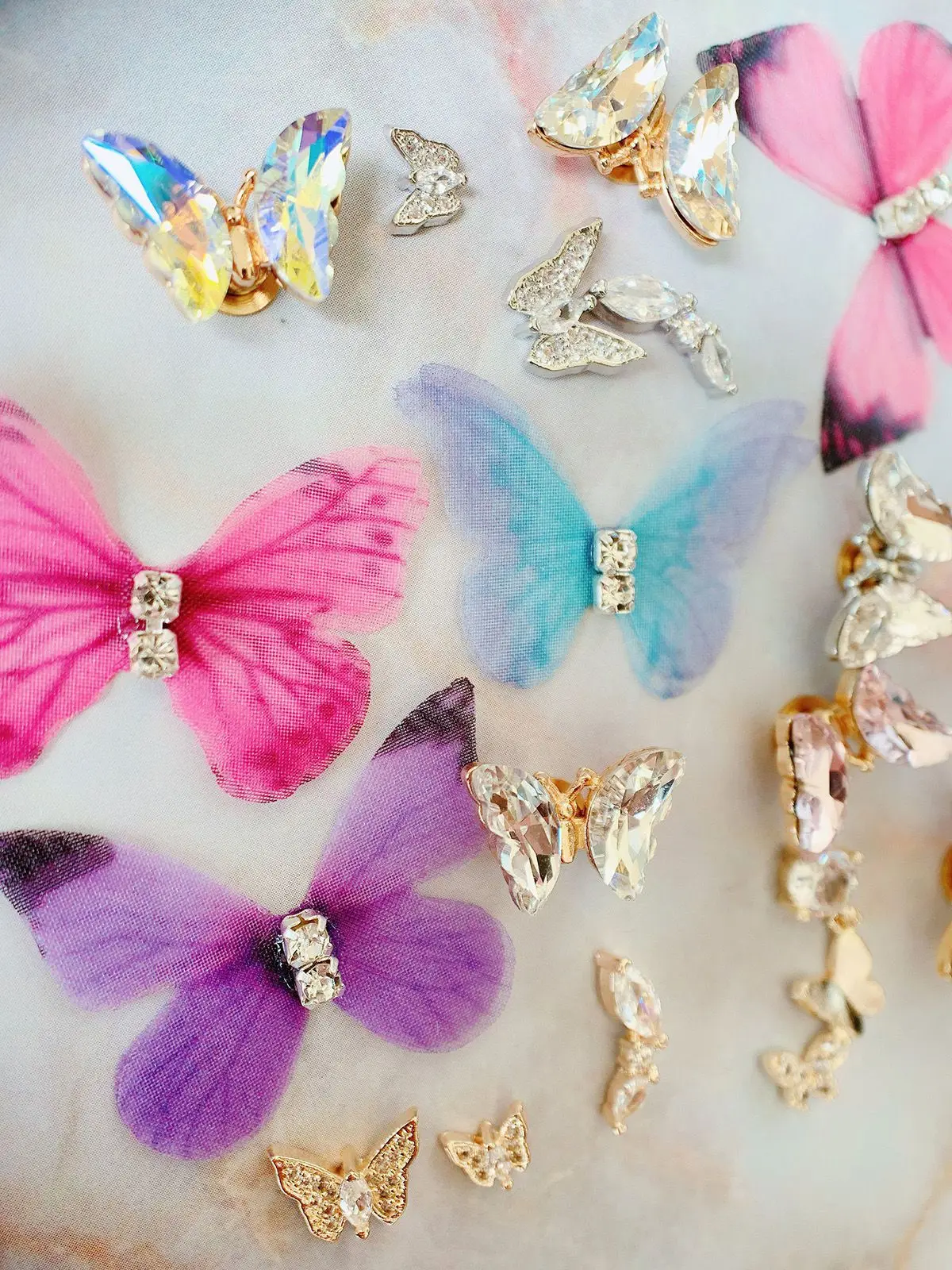 10 stks/partij Zomer Stof Draaibare Vlinder Nail Art Onderdelen Zirkoon Kristal Manicure Nagels Accesorios Levert Decoraties Charms