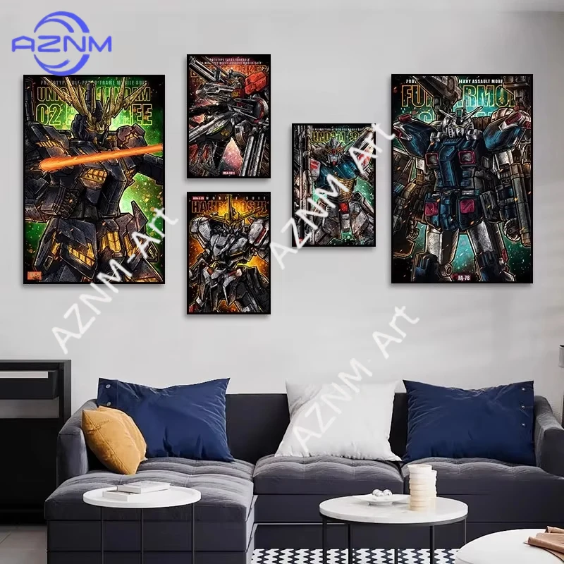 1pc Retro Gundam  Hanging Painting Anime Mobile Suit Bedroom Sofa Background Wall Birthday Gift Room Decoration Painting