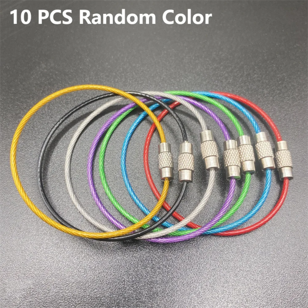 10 Pcs Stainless Steel Keychain Rope Sturdy with Screw Lock Steel Wire Keychain Anti-loss Simple Wire Lock
