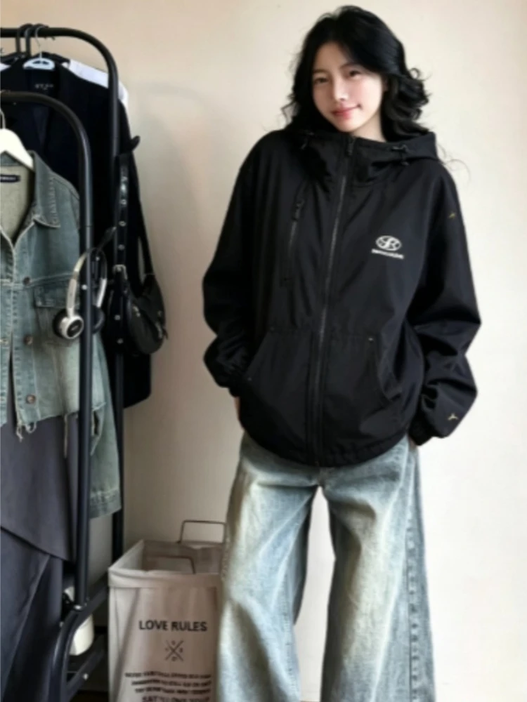 Y2k Punk Short Jackets For Women 2026 Autumn Harajuku Subculture Loose Thin Casual American Vintage Street Daily Outwear Tops