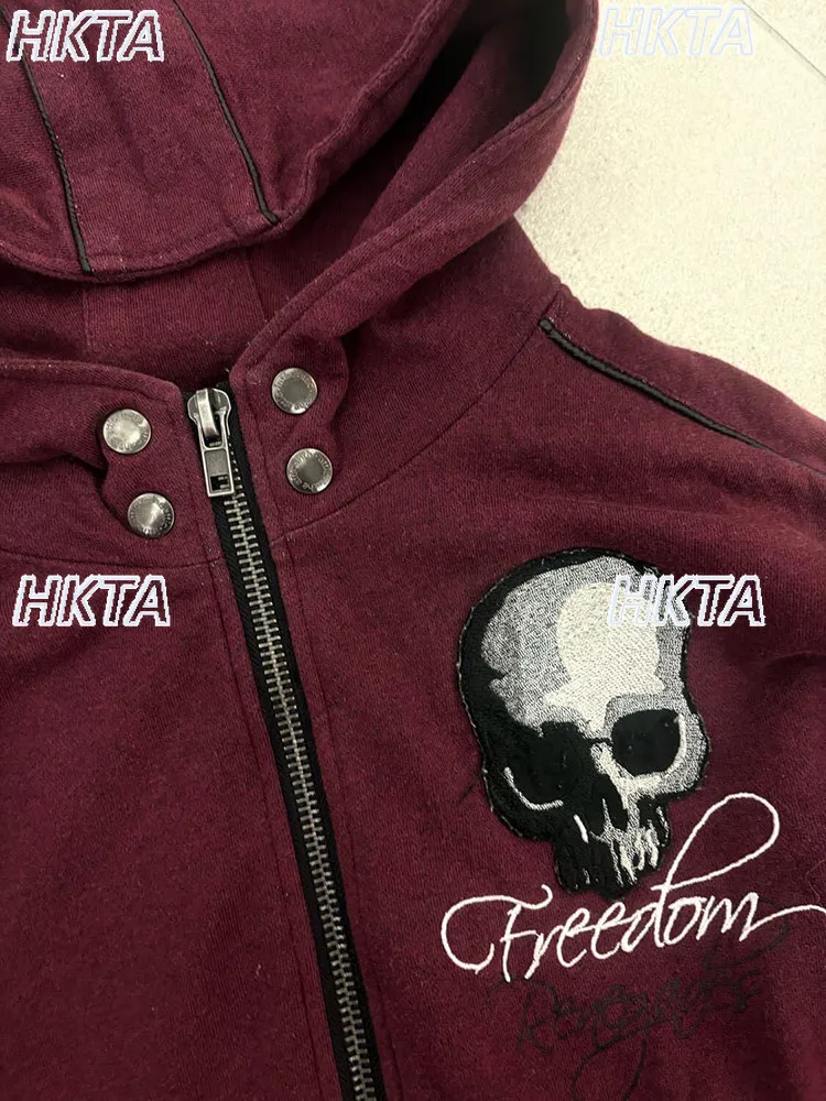 Bluza z kapturem w stylu gotyckim Y2K z haftem, kurtka damska, nowość na jesień i zimę 2025, vintage punk, luźny, casualowy płaszcz damski