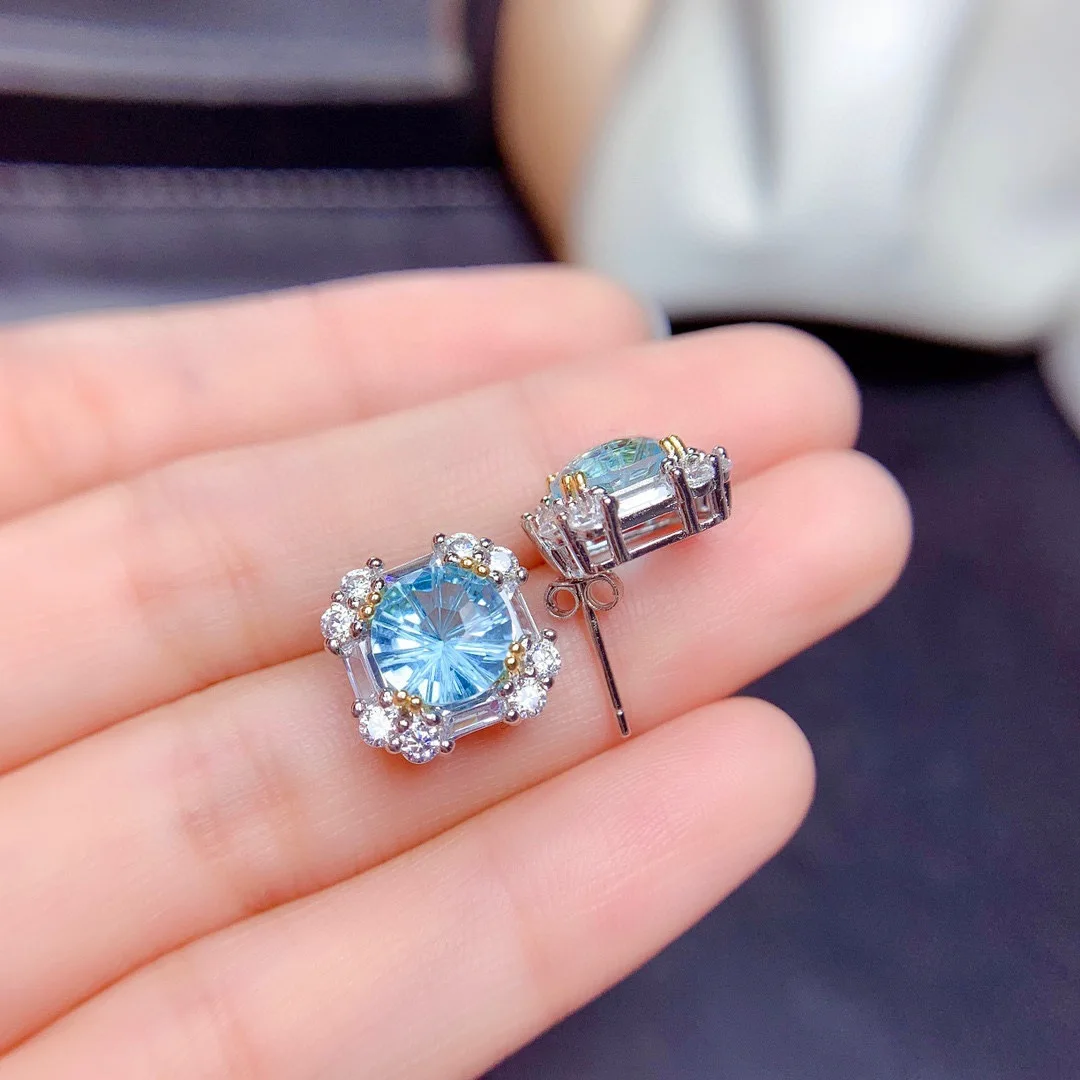 2-Karat-Aquamarin, Rubin-Set Ring-Anhänger-Ohrringe, Geeignet für Damen-Verlobungsschmuck – Detail 4