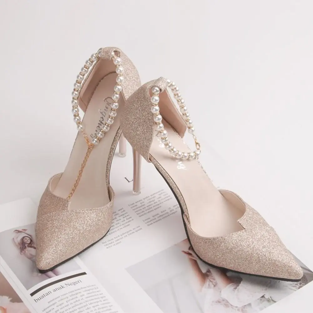 Pearl Chain Anklets High Heels Decorations Anti-skid Women Shoelaces High-heeled Shoes Straps Pearl Heels Band High Heels Chain