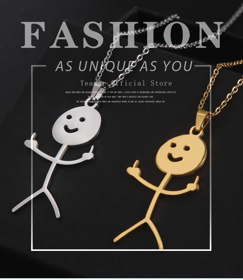 Teamer Hip Hop Mittelfinger Stickman Halskette Rock Punk Lustige Doodle Anhänger Halskette für Frauen Männer Trend Schmuck Geschenk – Detail 6