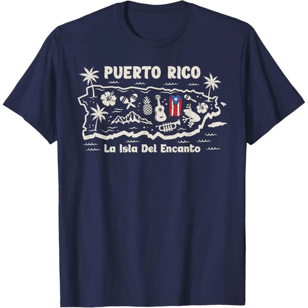 Puerto Rico La Isla Del Encanto Puerto Rican Flag Retro T-Shirt Men O-neck Short Sleeve Printed Tees Fashion Streetwear Tees