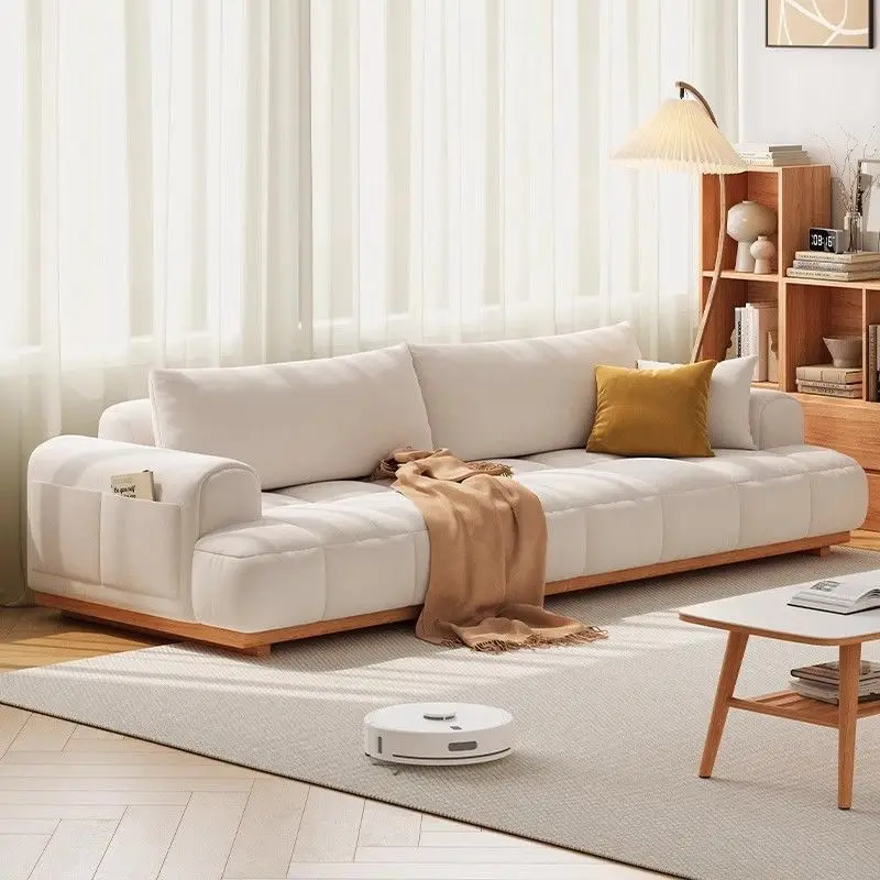 Straight row cloud sofa living room puffs marshmallow fabric log wind cherry wood
