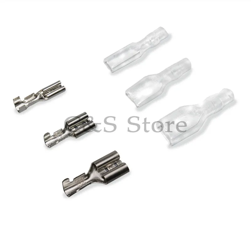 50Sets 2.8mm 4.8mm 6.3mm Switch Wire Connectors Crimp Terminals Spade Terminals With Transparent Insulating Sleeves Plug spring