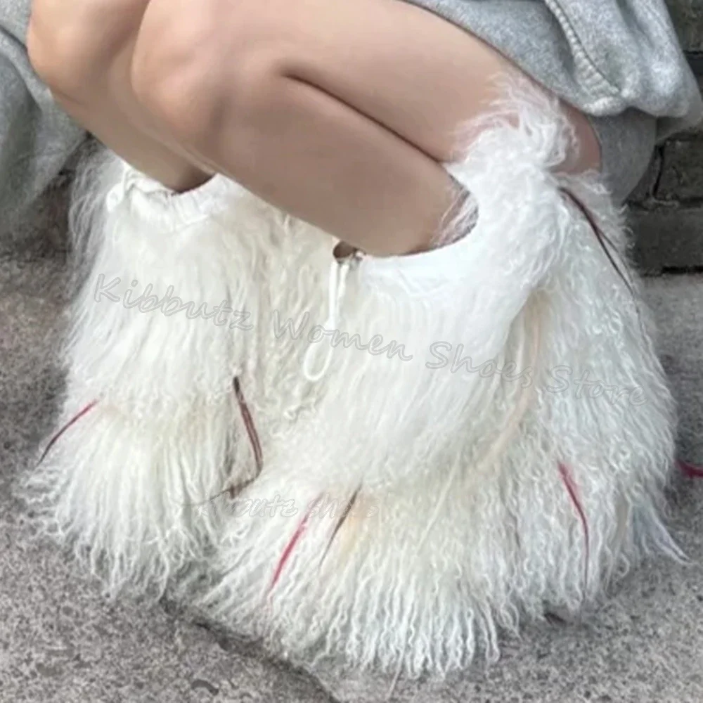 

Furry Warm Ankle Boots Winter Novelty Fashion Elegant Concise Sexy Hot Girl Slip-On Outdoor Women Shoes Round Toe Thick Bottom