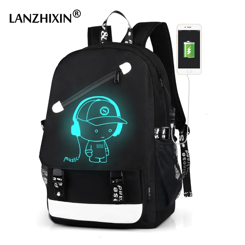 

Luminous Music Boy Laptop USB Backpack Men Bag Casual Anti-theft Backpacks Charging Travel Student School Bags mochila