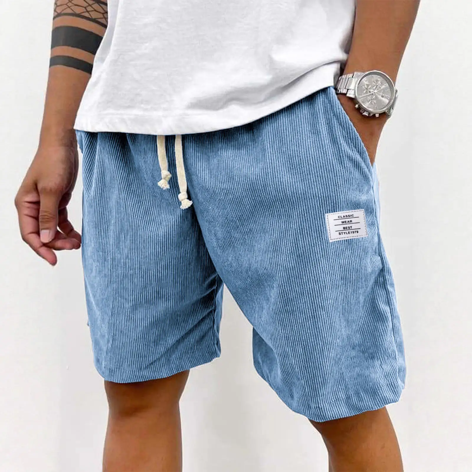 

Corduroy Men's Casual Shorts Five-Point Drawstring Elastic Pocket Versatile Street Style Spring Autumn Winter Seasonal Use