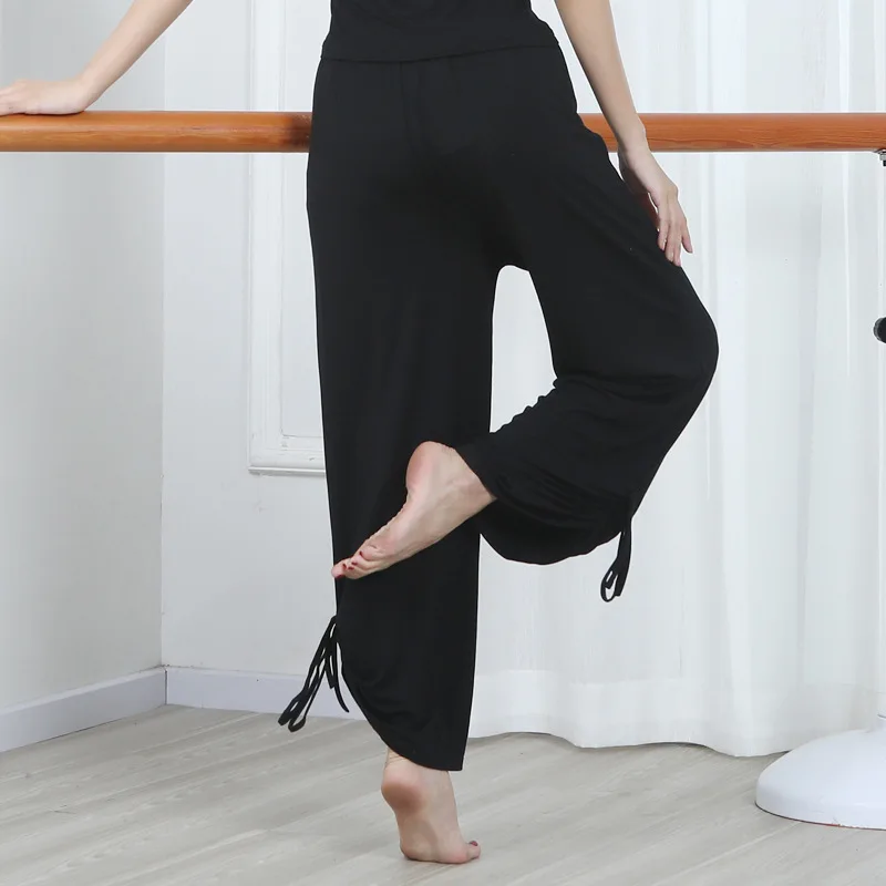 Pantalones de baile de modal para mujer, pantalones de entrenamiento de pierna ancha sólidos, 1 unidad por lote