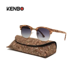Kenbo Bamboo Polarized Sunglasses Square Half Frame Wood Grain Sun glasses Women Men With Case  Fashion  Driving UV400 Eyewear