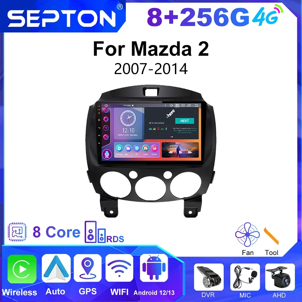 

SEPTON CarPlay Android Auto Radio For MAZDA 2 2007-2014 Car Radio Multimedia Video Player Octa Core Navigation Stereo GPS 2Din