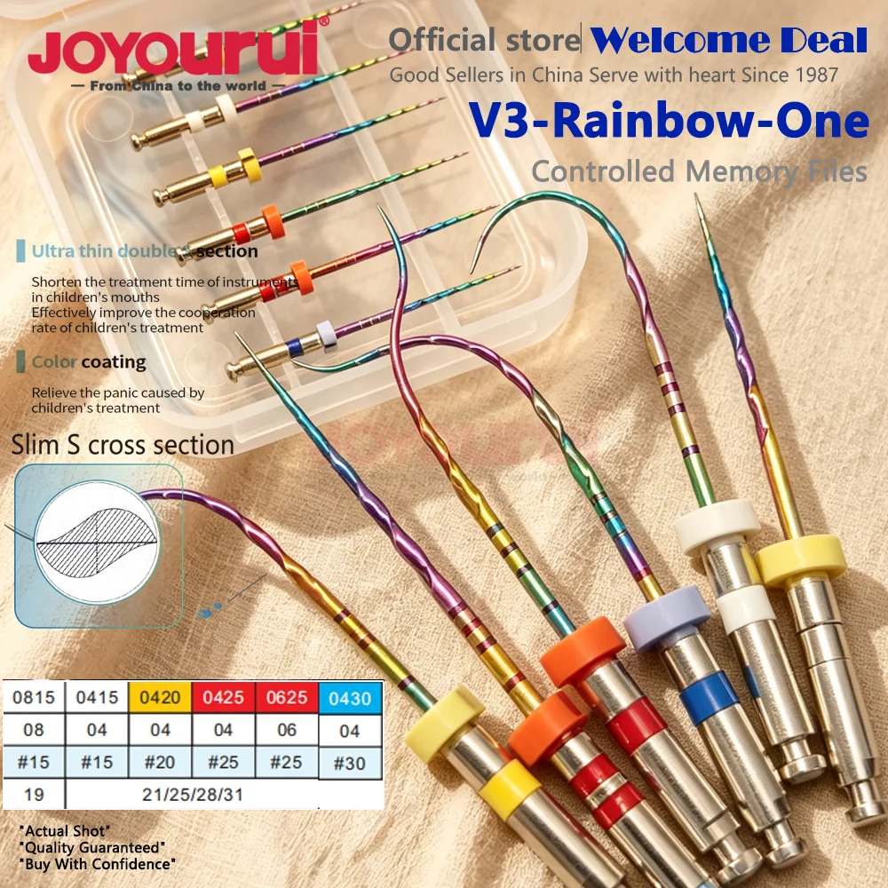 25mm Double S-shaped Rainbow One Heat Activated NiTi Files 6Pcs/Pack 1504# 20# Rotary Root Canal Endodontic Engine Instruments