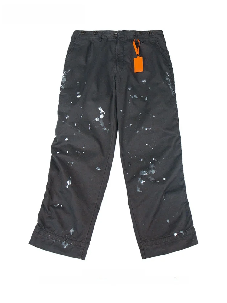 

Bigforsam Men's Casual Loose Paint Splatter Dstring Waist Pants Retro American Sle Workwear with Hand-Painted Splatter