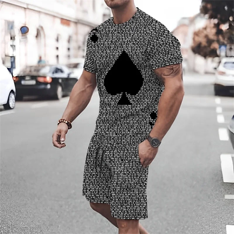 Tropical Fashion Men's T-shirt Shorts Cards & Dice 3d Printed Men's Top Casual Harajuku Street Men Short Sleeve 2-piece Set