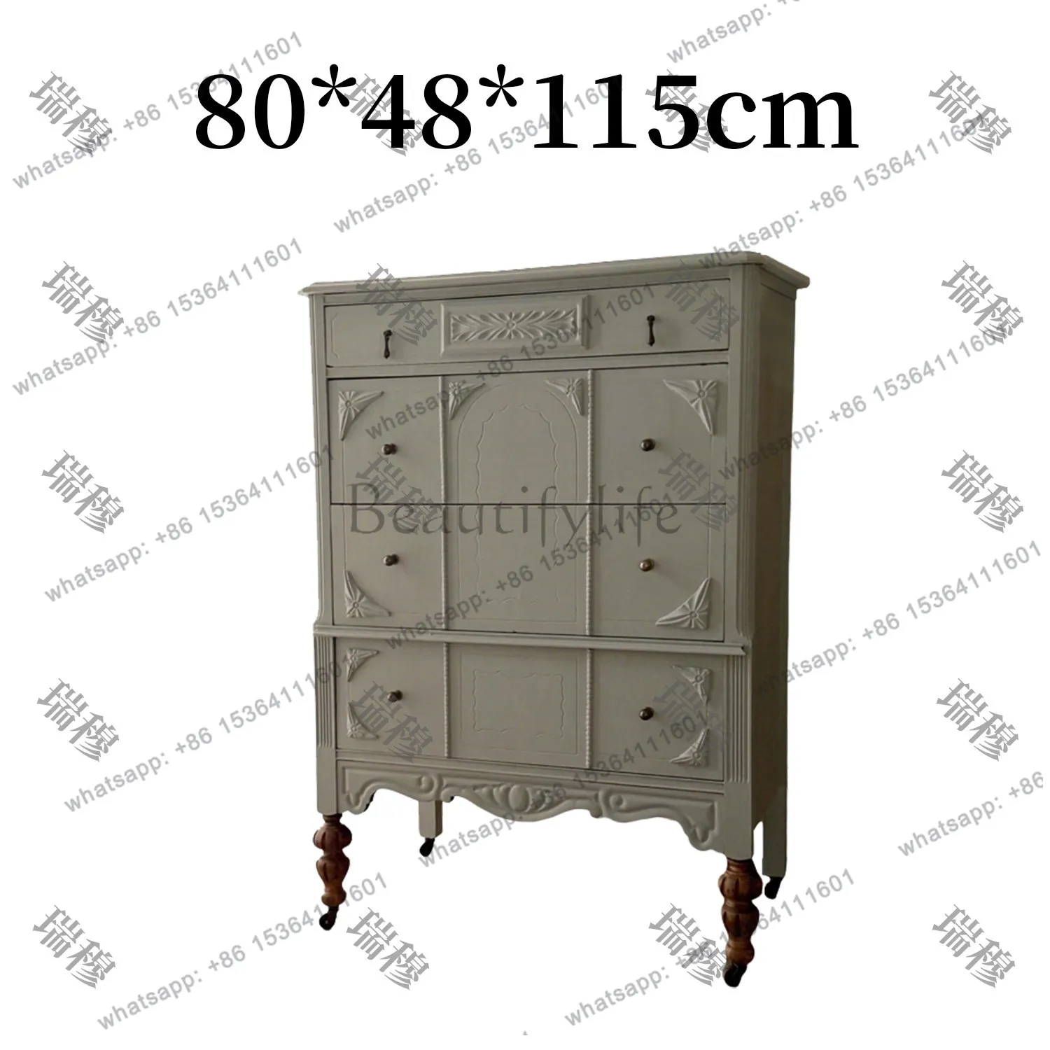 French carved solid wood bucket cabinet, bed end storage high bucket cabinet, high-end living room storage cabinet