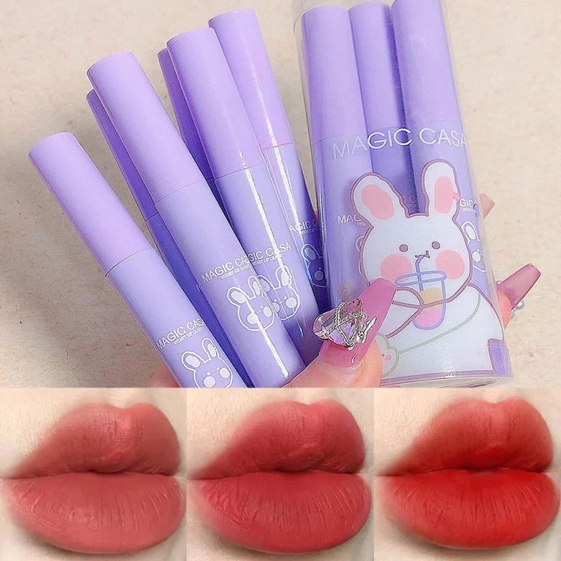 Juego de brillo de labios mate, Pintalabios líquido de terciopelo, resistente al agua, larga duración, rojo Nude, Sexy, lindo, no pegajoso, taza de labios, maquillaje cosmético, 5/6 Uds.