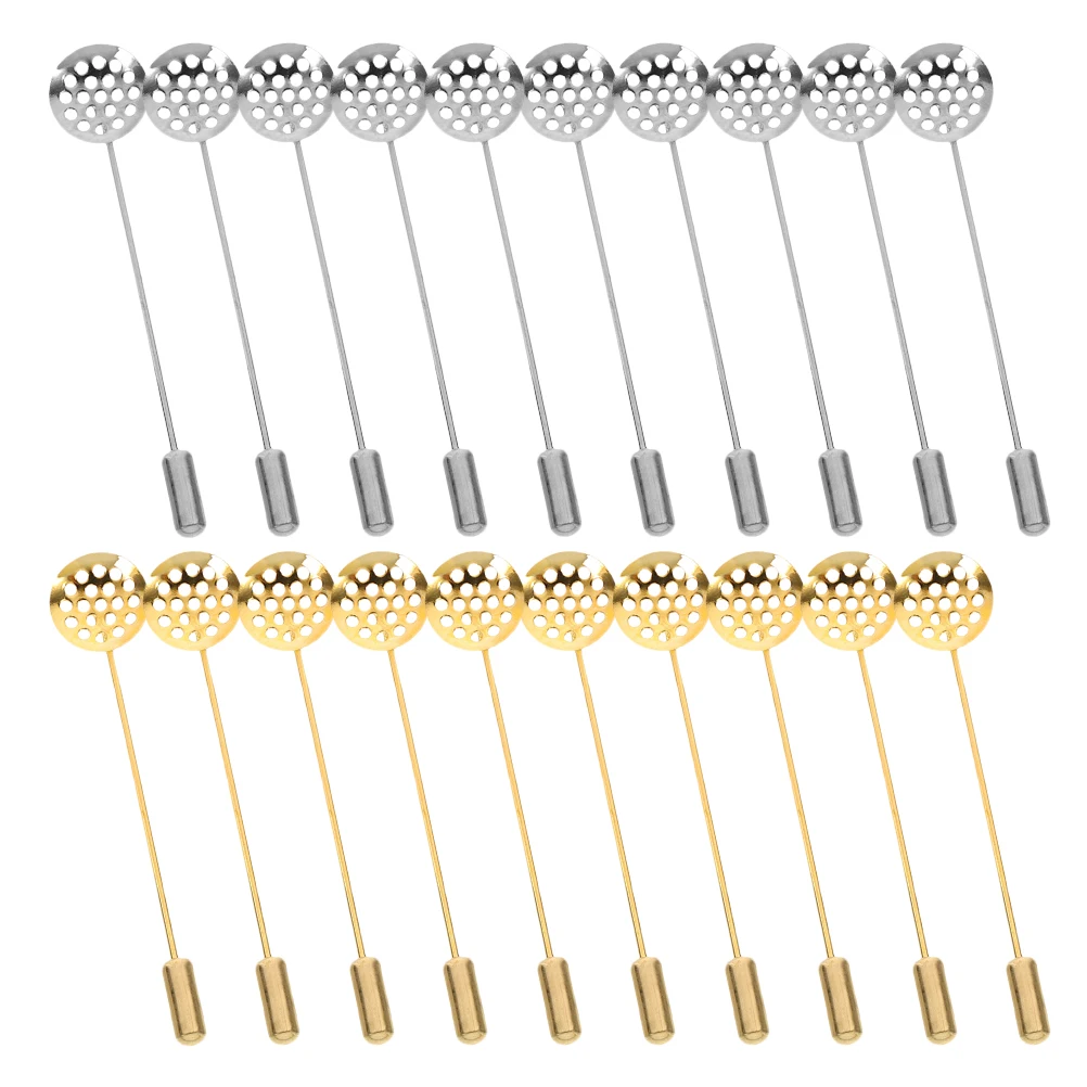 20pcs Round Tray Brooch Pins Blank Lapel Pin Stick Flower Corsage Fastener Wedding Bride Accessories Business Buttonhole