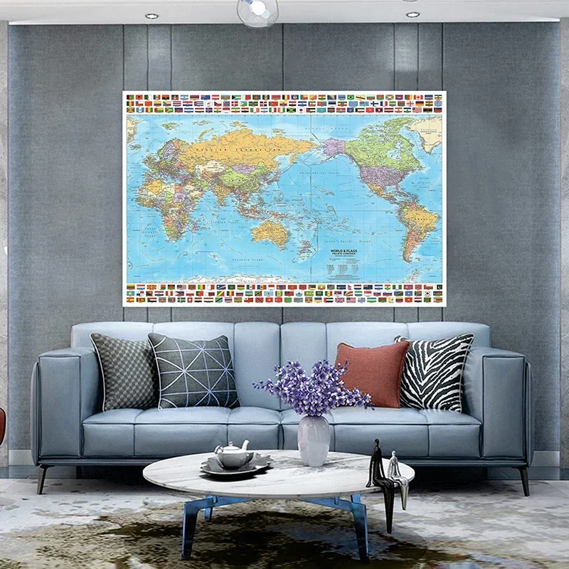 

100*70cm Foldable The World Map in English Decorative Hanging Picture Poster Artistic Background Wall Office School Supplies