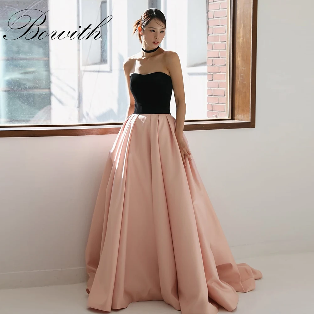 

Bowith Contrast Color Korea Wedding Dresses Customized A-line Pink Black Reception Dress Bridal Gown Photo Shoot Evening Dress